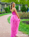 Sexy Fuchsia Pink Tulle And Lace Sweetheart V-Neck A-Line Long Prom Dresses, PD3858