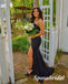 Sexy Black Satin One Shoulder Sleeveless Side Slit Mermaid Long Prom Dresses, PD3925