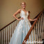 Elegant Tulle And Lace Spaghetti Straps V-Neck A-Line Long Prom Dresses With Applique, PD3857