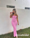 Sexy Pink Spaghetti Straps Sleeveless Mermaid Long Prom Dresses, PD3837