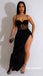 Sexy Black Sequin Spaghetti Straps Side Slit Mermaid Long Prom Dresses, PD3772