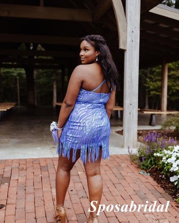 Shiny Sequin Lace One Shoulder Sleeveless Sheath Mini Dresses/ Homecoming Dresses, PD3603