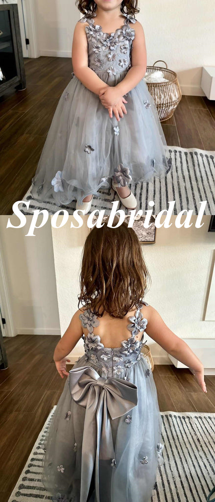 Spaghetti Straps Little Wedding Guest Tulle Unique High-Low Flower Girl Dresses, FG1456