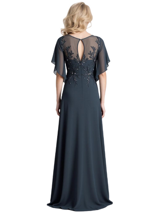 Elegant Chiffon Flutter Sleeves Floor-Length A-Line Maxi Mother Of The Bride Dresses, SFM001