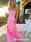 Sweet Pink Soft Satin Spaghetti Straps Sleeveless Mermaid Long Prom Dresses, PD3890