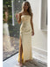 Butter Yellow Strapless Satin Prom Gown, Ruched Bodycon Dress with Side Slit, PD4134