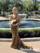 Sexy Shiny Velvet Sequin Spaghetti Straps V-Neck Sleeveless Mermaid Long Prom Dresses, PD3746