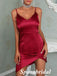Sexy Burgandy Soft Satin Spaghetti Straps V-Neck Sheath Mini Dresses/ Homecoming Dresses, PD3537