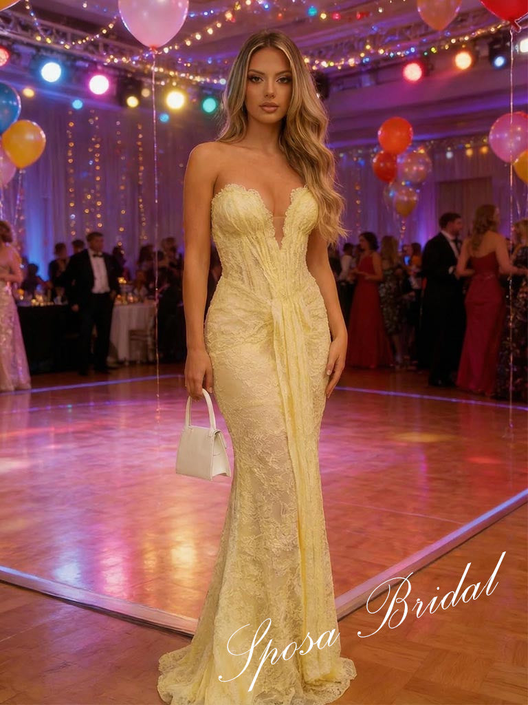 Elegant Sweetheart Lace Sleeveless Mermaid Prom Dress, PD4069