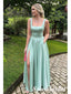 A Line Soft Satin Spaghetti Straps Split Long Prom Dress Formal Party Dress, PD3985