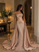 Blush Sweetheart Soft Satin Evening Dress, Strapless Beaded Corset Floor Length Mermaid Gown with Detachable Skirt,PD4353