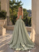 Sage Green Sweetheart Soft Satin Evening Dress, Strapless Bow Corset Floor Length A-Line Gown,PD4354