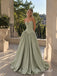 Sage Green Sweetheart Soft Satin Evening Dress, Strapless Bow Corset Floor Length A-Line Gown,PD4354