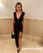 Sexy Black Crepe Fabric Spaghetti Straps Deep V-Neck Mermaid Long Prom Dresses With Split, PD3870