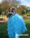 Sexy Blue Tulle Sweetheart Sleeveless A-Line Long Prom Dresses, PD3943