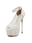 Women's Wedding Shoes Ultra High Heels, Stiletto Sandals, Sexy Lace Metal Heel Fish Mouth Women's Shoes