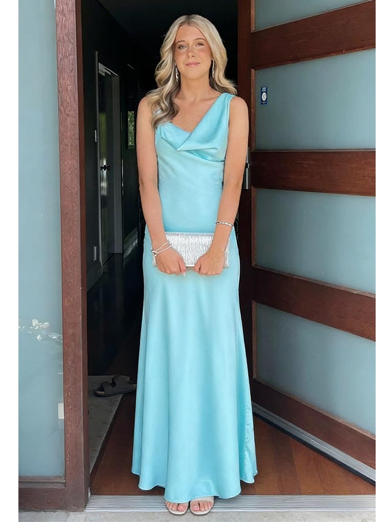 Ice Blue Spaghetti Straps Satin Mermaid Evening Dress, Formal Prom Gow – SposaBridal