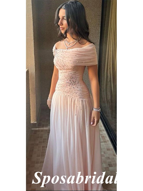 Sexy Off Shoulder Sleeveless Tulle A-Line Maxi Prom Dress, PD3999