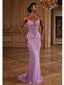 Lavender Sequin Strapless Mermaid Gown With Sheer Corset Bodice, PD4240