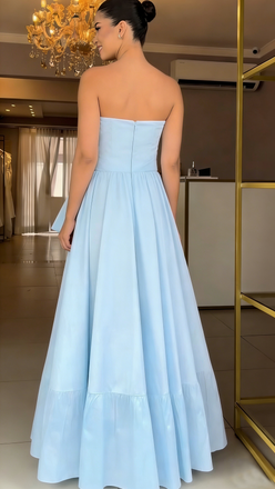 Elegant Satin Sweetheart Sleeveless A-Line Maxi Prom Dress with Bow, PD4046