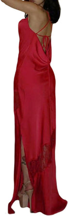 Sexy Soft Satin Spaghetti Straps Sleeveless Side Slit Mermaid Maxi Prom Dress, PD4035