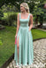 A Line Soft Satin Spaghetti Straps Split Long Prom Dress Formal Party Dress, PD3985