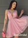 Sexy Tulle Spaghetti Straps V-Neck Backless A-Line Mini Dresses/ Homecoming Dresses, PD3576