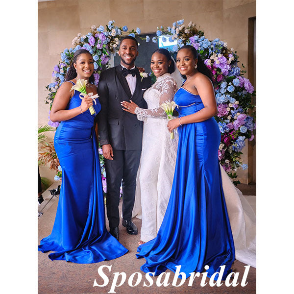 Elegant Royal-Blue Soft Satin One Shoulder Sleeveless Mermaid Floor Le SposaBridal Elegant Royal-Blue Soft Satin One Shoulder Sleeveless Mermaid Floor Le SposaBridal