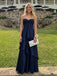 Navy Blue Strapless Satin Prom Dress, Elegant Ruffled Tiered Formal Gown for Graduation, PD4226