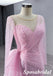 Elegant Candy-Pink Long Sleeves Beading Mermaid Long Prom Dress Formal PD3993