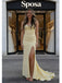 Pale Yellow Jersey Cowl Mermaid Gown High Slit Sexy Wedding Guest Dress, PD4143