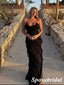 Sexy Black Chiffon Spaghetti Straps Sleeveless Mermaid Long Prom Dresses, PD3836