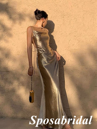 Sexy Elastic Satin Bateau Open Back Mermaid Long Prom Dresses, PD3790