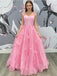 Sexy Satin Top Spaghetti Straps Sleeveless Organza Bottom A-Line Floor Length Prom Dress With Appliques, PD4107