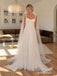 Square Neck Tulle Wedding Dress, Lace Applique Corset Bow Front A-Line Bridal Gown,WD3141