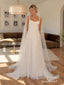 Square Neck Tulle Wedding Dress, Lace Applique Corset Bow Front A-Line Bridal Gown,WD3141