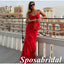 Sexy Red Chiffon Spaghetti Straps V-Neck Side Slit Mermaid Long Prom Dresses, PD3788