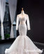 Elegant Tulle And Lace Long Sleeves V-Neck Mermaid Long Wedding Dresses With Detachable Train, WD3109