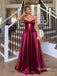Burgundy Strapless Satin A-Line Gown, Keyhole Cutout Corset Formal Prom Evening Dress, PD4365