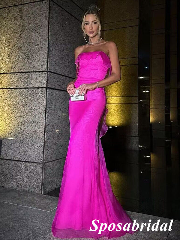 Sexy Fuchsia Pink Organza Sweetheart Sleeveless Mermaid Long Prom Dres SposaBridal Sexy Fuchsia Pink Organza Sweetheart Sleeveless Mermaid Long Prom Dres SposaBridal