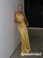 Sexy Gold Soft Satin One Shoulder Sleeveless Open Back Mermaid Long Prom Dresses, PD3855