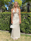 Elegant Ivory Satin Halter Cowl Neck Backless Mermaid Floor Length Formal Gown, PD4173