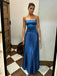 Chic Royal Blue Strapless Pleated Satin Prom Dress, Sleek Formal Gown for Cocktail Party, PD4228