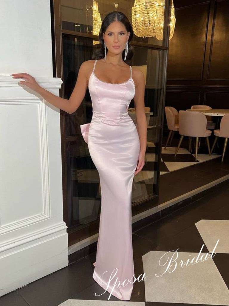Elegant Soft Satin Spaghetti Straps Sleeveless Mermaid Prom Dress, PD4073