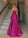 Fuchsia Strapless Satin High Low Gown, Keyhole Cutout Corset Formal Prom Evening Dress, PD4366
