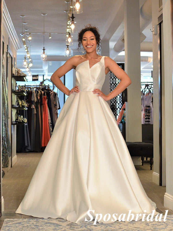 Sexy White Satin One Shoulder A-Line Long Prom Dresses, PD3756 SposaBridal Sexy White Satin One Shoulder A-Line Long Prom Dresses, PD3756 SposaBridal