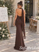 Chocolate Brown Chiffon Ruched Halter Sash Floor Length Mermaid Bridesmaid Gown, BD3483