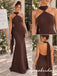 Chocolate Brown Chiffon Ruched Halter Sash Floor Length Mermaid Bridesmaid Gown, BD3483