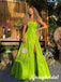 Sexy Lime Green Satin Sweetheart Sleeveless Side Slit A-Line Long Prom Dresses, PD3876