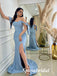 Sexy Soft Satin Off Shoulder Side Slit Mermaid Long Prom Dresses, PD3765